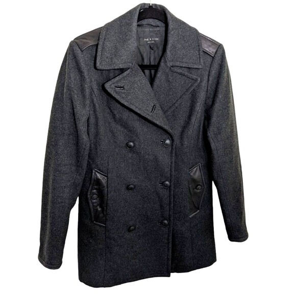Rag & Bone Women Coat Double Breasted Gray Wool Lamb Leather Preppy Medium - Picture 1 of 12